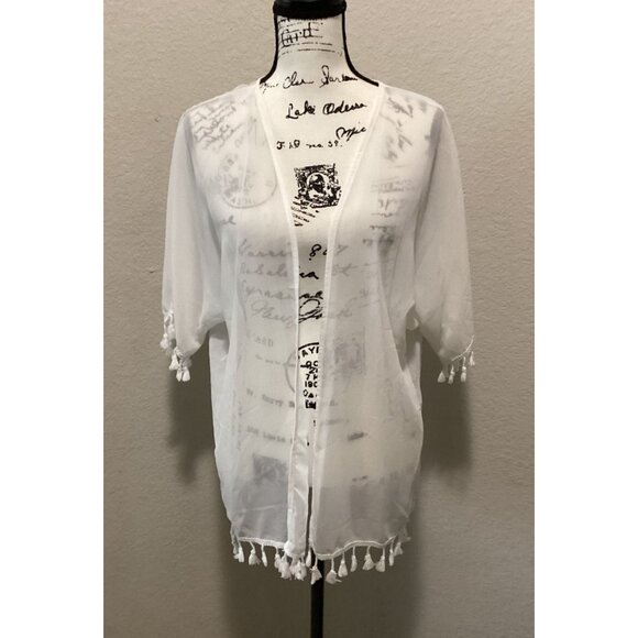 Shein Sheer White Kimono Cardigan With Tassels Size S - Picture 1 of 7